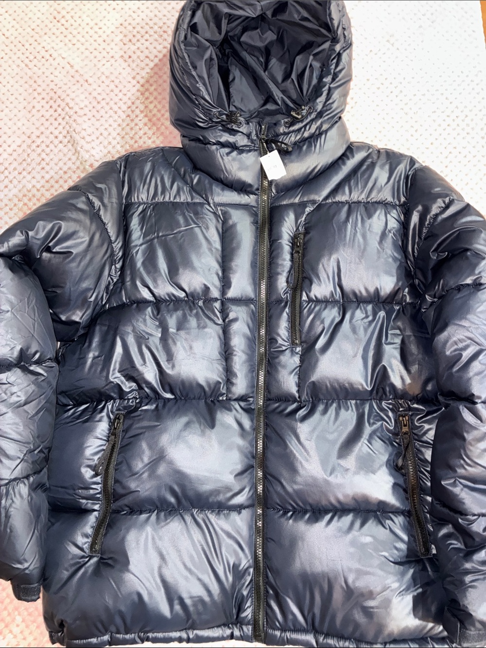 GAP NWT Navy Shiny Men's Hooded Puffer Jacket Size Large